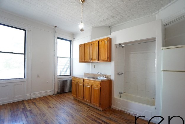NYC apartment with a shower in the kitchen
