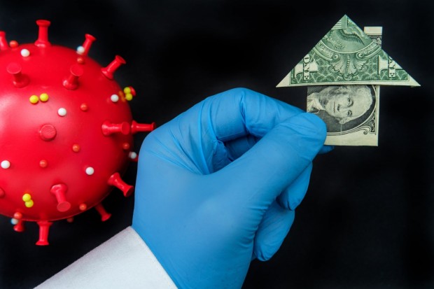 Coronavirus causes unemployment and makes affording rent or mortgage near impossible metaphor - stock image