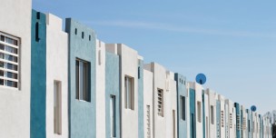 White and Teal Concrete Buildings